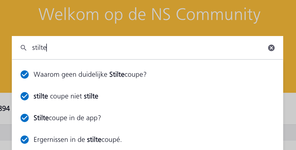 Screenshot van NS Community over stilte topics